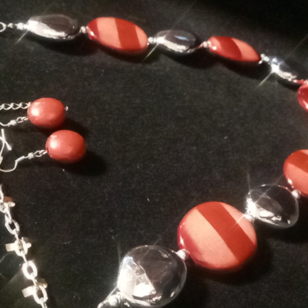 Large clay & resin beaded necklaces and earrings set. 24 inches long Nwot - Picture 8 of 9